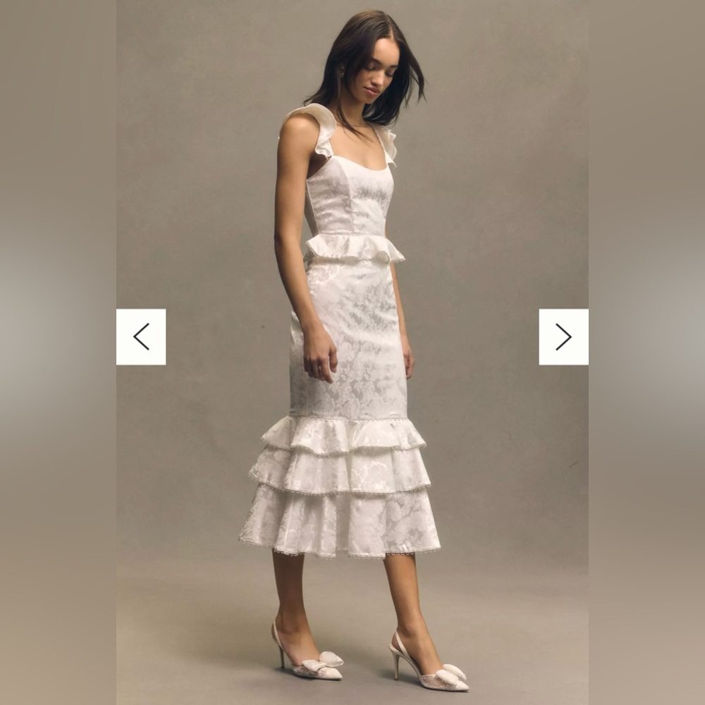 V. Chapman Violet Corset Ruffled Tiered Hem Midi Dress
